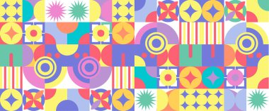 Yaratıcı soyut şekillerle renkli geometrik kusursuz desenli çizimler.