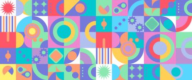 Renkli modern vektör soyut geometrik arkaplan daireler, dikdörtgenler ve basit şekiller basit grafik desenler