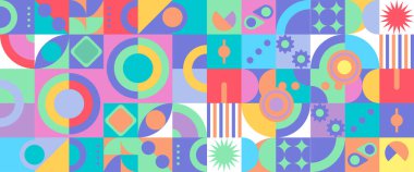 Renkli renkli vektör modern pankartlar soyut şekilli geometrik mozaik