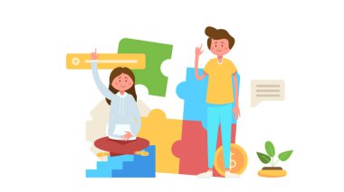 İki kişi büyük merdivenlerin önünde duruyor ve arka planı şekillendiriyor.