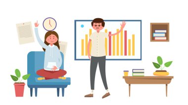 Genç bir adam ve genç bir kız odada konuşuyorlar.