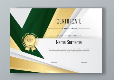 Şirket için yeşil ve altın vektör modern zarif ve lüks sertifika şablonu