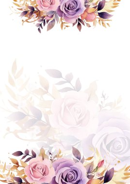 Pembe beyaz ve mor menekşe modern arkaplan suluboya çiçek ve çiçek daveti