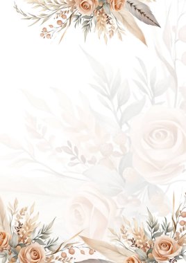 Çiçek ve flora ile bej ve beyaz zarif suluboya arka plan