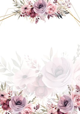 Pembe beyaz ve mor renkli modern moda vektör tasarım çerçevesi. Arkaplan sonbahar boho şablonu