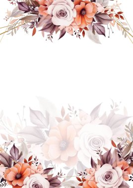 Şeftali ve beyaz davetiye arkaplan çiçekli suluboya resim