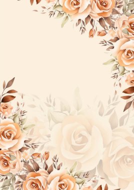 Bej rengi çelenk arka plan davetiye şablonu çiçek ve flora ile