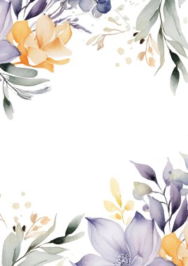 Mor menekşe ve beyaz modern çelenk. Çiçek ve flora çerçeveli.