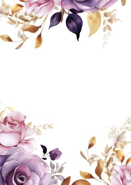 Mor menekşe ve beyaz modern çelenk. Çiçek ve flora çerçeveli.