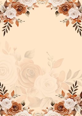 Kahverengi ve bej renkli kırsal vektör gerçekçi altın renkli flora ve çiçekli davetiye