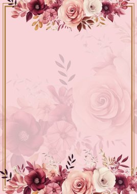 Kırmızı ve pembe çelenk arka plan davetiye şablonu çiçek ve flora ile