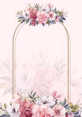 Pembe ve beyaz davetiye arkaplan çiçekli suluboya resim