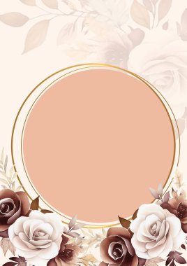 Kahverengi bej ve beyaz modern arka plan davetiye şablonu çiçek ve çiçekli