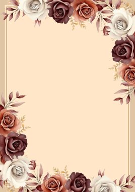 Kahverengi bej ve beyaz davetiye arkaplan çiçekli suluboya resim