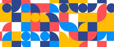 Renkli modern vektör soyut geometrik arka plan daireler, dikdörtgenler ve kareler basit şekiller duvar kağıdı, iş yeri, kurumsal, kurum, parti için grafik desen