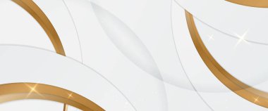 Pankart, el ilanı, kart veya broşür kapağı için Minimalist modern grafik tasarım element kesme biçimi konsepti içeren beyaz ve altın soyut arkaplan