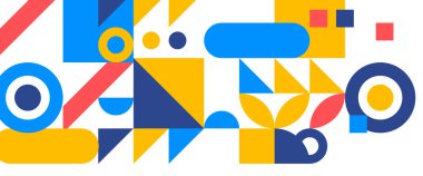 Renkli renkli vektör modern afişler soyut şekillere sahip geometrik mozaik takım elbise duvar kağıdı, iş, şirket, kurum, parti, şenlik, seminer ve görüşmeler için