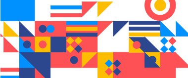 Renkli modern vektör soyut geometrik arka plan daireler, dikdörtgenler ve kareler basit şekiller duvar kağıdı, iş yeri, kurumsal, kurum, parti için grafik desen