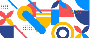 Geometrik minimum mozaik mozaik. Basit renkli çember şekilleri, modern Bauhaus sancak vektör tasarımı Duvar kağıdı, iş, şirket, kurum, parti, festival, seminer ve konuşmalar için uygun