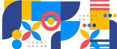 Basit şekillere sahip renkli renkli soyut geometrik mozaik pankart tasarımı duvar kağıdı, iş, şirket, kurum, parti, şenlik, seminer ve görüşmeler için uygun