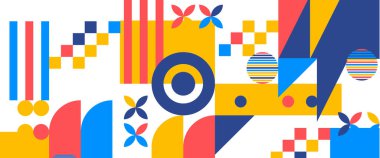 Renkli renkli vektör modern afişler soyut şekillere sahip geometrik mozaik takım elbise duvar kağıdı, iş, şirket, kurum, parti, şenlik, seminer ve görüşmeler için