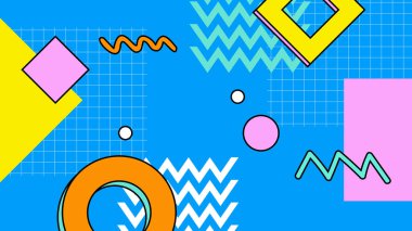 Renkli renkli vektör nostaljik geçmişe dönük 90 'ların modaya uygun arka plan tasarımı 1970' lerin hippi tarzında. Vektör illüstrasyonu