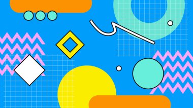 80 'li yılların renkli vektörü nostaljik geçmişe dönük modaya uygun arka plan tasarımını 1970' lerin hippi tarzında taklit ediyor. Vektör illüstrasyonu