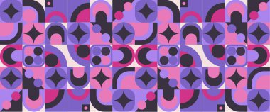 Basit şekillere sahip renkli renkli soyut geometrik mozaik sancak tasarımı iş, teknoloji, bilim veya baskı tasarımı için yaratıcı kavram