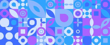 Basit şekillere sahip mavi ve mor menekşe soyut geometrik mozaik sancak tasarımı Minimalist modern grafik tasarım elementi mozaik stil konsepti afiş, el ilanı, kart veya broşür kapağı