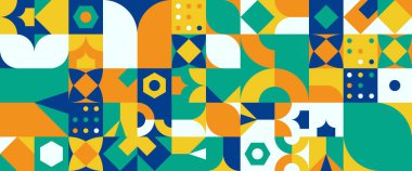 Soyut şekillere sahip renkli vektör modern afişler geometrik mozaik modern grafik tasarım elementi mozaik tasarım konsepti afiş, el ilanı, kart veya broşür kapağı