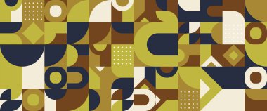 Renkli modern vektör soyut geometrik arkaplan daireler, dikdörtgenler ve kareler basit şekiller minimalist modern grafik tasarım elemanı mozaik stil konsepti