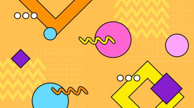 1970 'lerin hippi tarzında renkli renkli vektör düz nostaljik geçmişe dönük modaya uygun arka plan tasarımı. Vektör illüstrasyonu