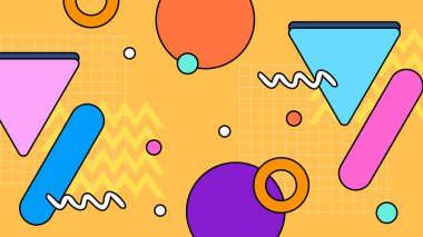 90 'ların nostaljik nostaljik nostaljik arka planının renkli renkli vektörü 1970' lerin hippi tarzında modaya uygun arka plan tasarımı. Vektör illüstrasyonu