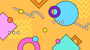 80 'li yılların renkli vektörü nostaljik geçmişe dönük modaya uygun arka plan tasarımını 1970' lerin hippi tarzında taklit ediyor. Vektör illüstrasyonu