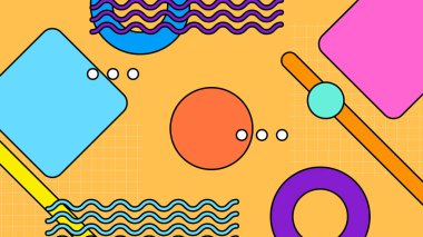 1970 'lerin hippi tarzında renkli renkli vektör düz nostaljik geçmişe dönük modaya uygun arka plan tasarımı. Vektör illüstrasyonu