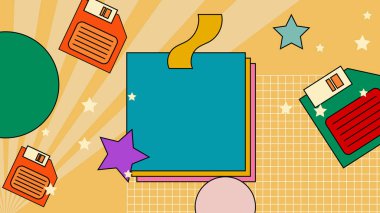 Renkli renkli vektör düz geçmişe dönük nostaljik arka plan Retro moda hippi 70 'lerin modası eski moda funky 1970' lerin çizgi film arka planı