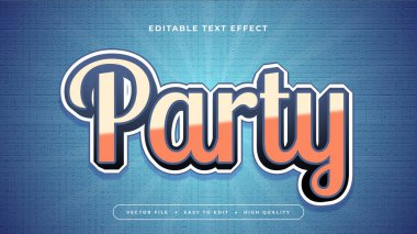 Bej turuncu ve mavi parti 3d düzenlenebilir metin efekti - yazı tipi