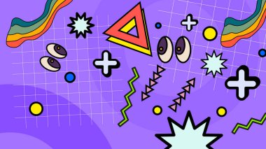 90 'ların tarzında renkli vektör retro arkaplanı. Retro, hippi, trippy, vintage, retro, business, party, festival, old poster ve çağdaş konuşmalar için uygun.