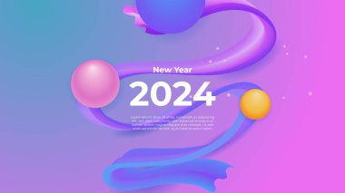 Pembe mavi ve mor menekşe vektörü sade ve zarif 2024 yeni yıl afişi
