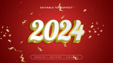 Kırmızı altın ve beyaz 2024 3d düzenlenebilir metin efekti - yazı tipi