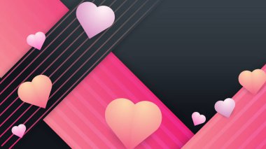 Siyah pembe ve şeftali rengi vektör dekoratif kalp arkaplan illüstrasyonu. Poster, broşür, tebrik kartı, web sitesi başlığı için Sevgililer Günü afişi.