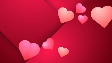 Kırmızı ve pembe vektör gerçekçi kalp geçmişi. Poster, el ilanı, tebrik kartı, web sitesi başlığı için Sevgililer Günü afişi.