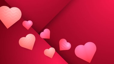 Kırmızı ve pembe vektör gerçekçi modern aşk arkaplanı kalp elementi Mutlu Sevgililer Günü afişi poster, broşür, tebrik kartı, web sitesi başlığı