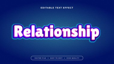 Mavi beyaz ve mor menekşe ilişkisi 3d düzenlenebilir metin efekti - yazı tipi biçimi