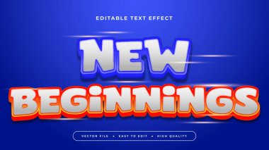 Mavi turuncu ve gri yeni başlangıçlar 3d düzenlenebilir metin efekti - yazı tipi