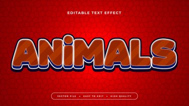 Kırmızı beyaz ve mavi hayvanlar 3d düzenlenebilir metin efekti - yazı tipi