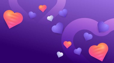 Kırmızı pembe ve mor menekşe vektör aşk arkaplanı süslemeli kalp. Poster, broşür, tebrik kartı, web sitesi başlığı için Valentine vektörü