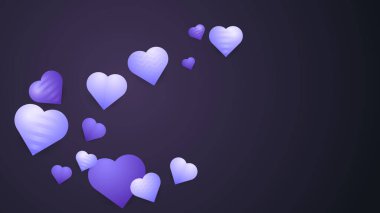 Siyah ve mor menekşe vektör kalp ve aşk geçmişi. Poster, broşür, tebrik kartı, web sitesi başlığı için Valentine vektörü