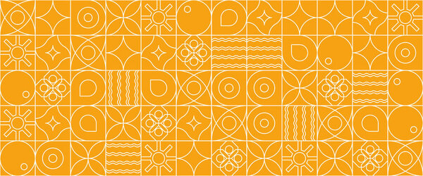 White and yellow modern minimalist mid century neo geometric mosaic bauhaus style banner pattern abstract vector illustration with outline nature shapes