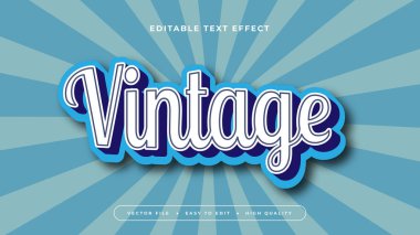 Mavi ve beyaz vintage 3d düzenlenebilir metin efekti - yazı tipi. Retro metin efekti